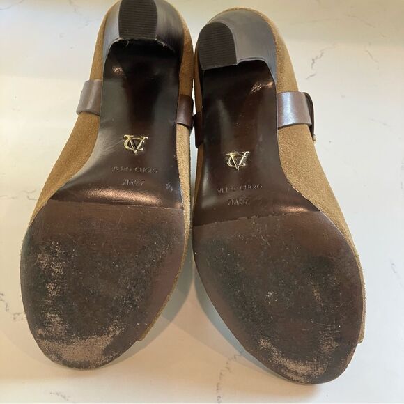 Vince Camuto VC Signature Leather Suede Brown Nikoletta Peep Toe Boots Size 7 - Picture 15 of 16